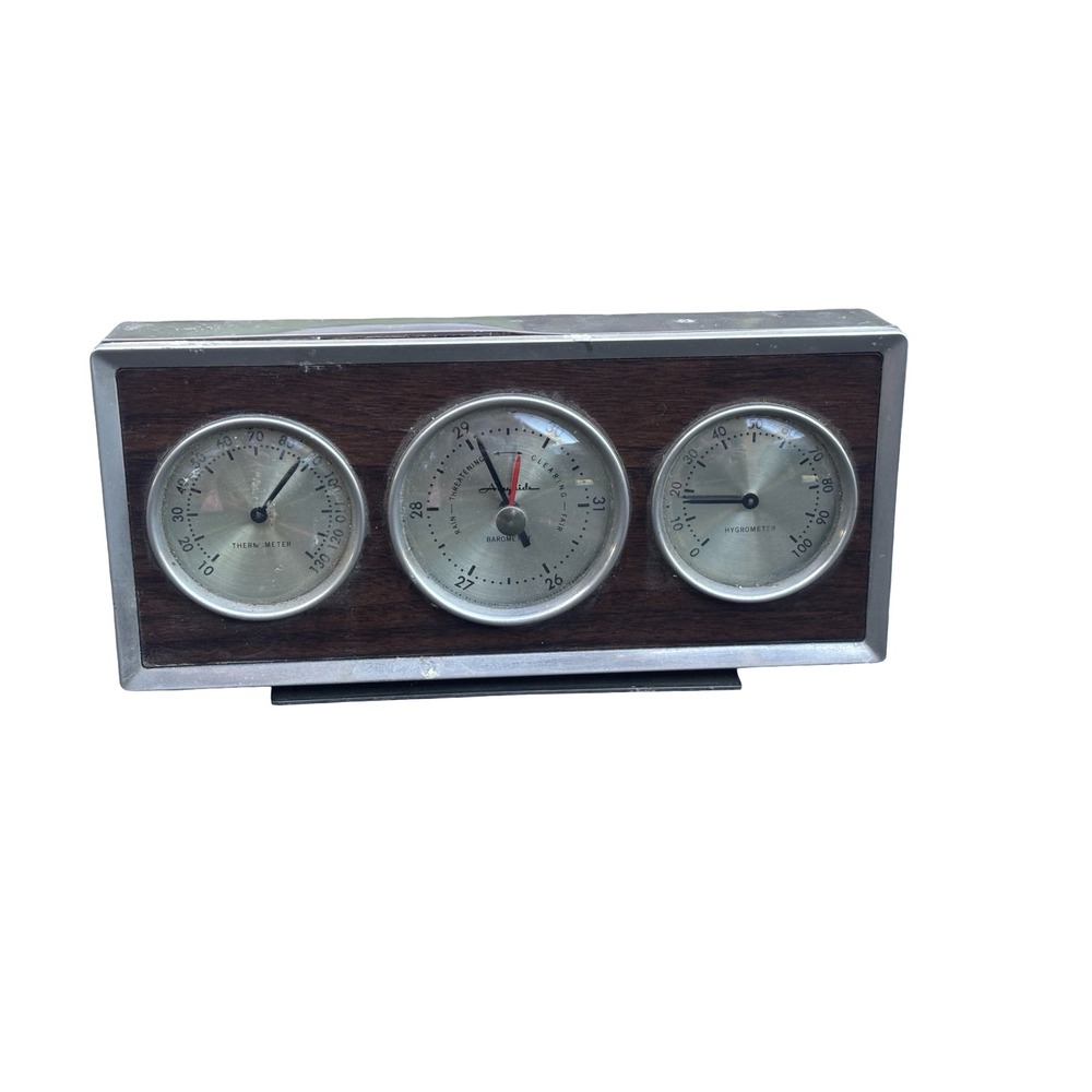 Airguide Vintage Weather Station Barometer Thermometer Hygrometer Wood Grain MCM